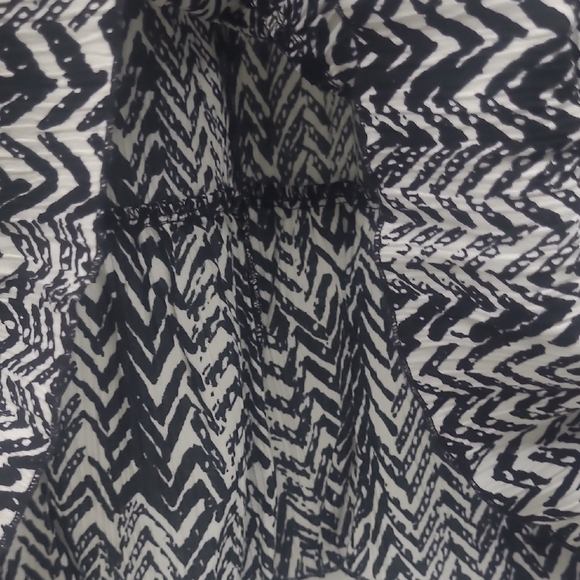 Tiered Maxi Skirt Black & White Cinched Waist Tie w Wood Beads Boho Whimsigoth - Picture 3 of 9